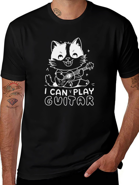 Funny Cat Guitarist T-Shirt - I Can Play Guitar Graphic Tee