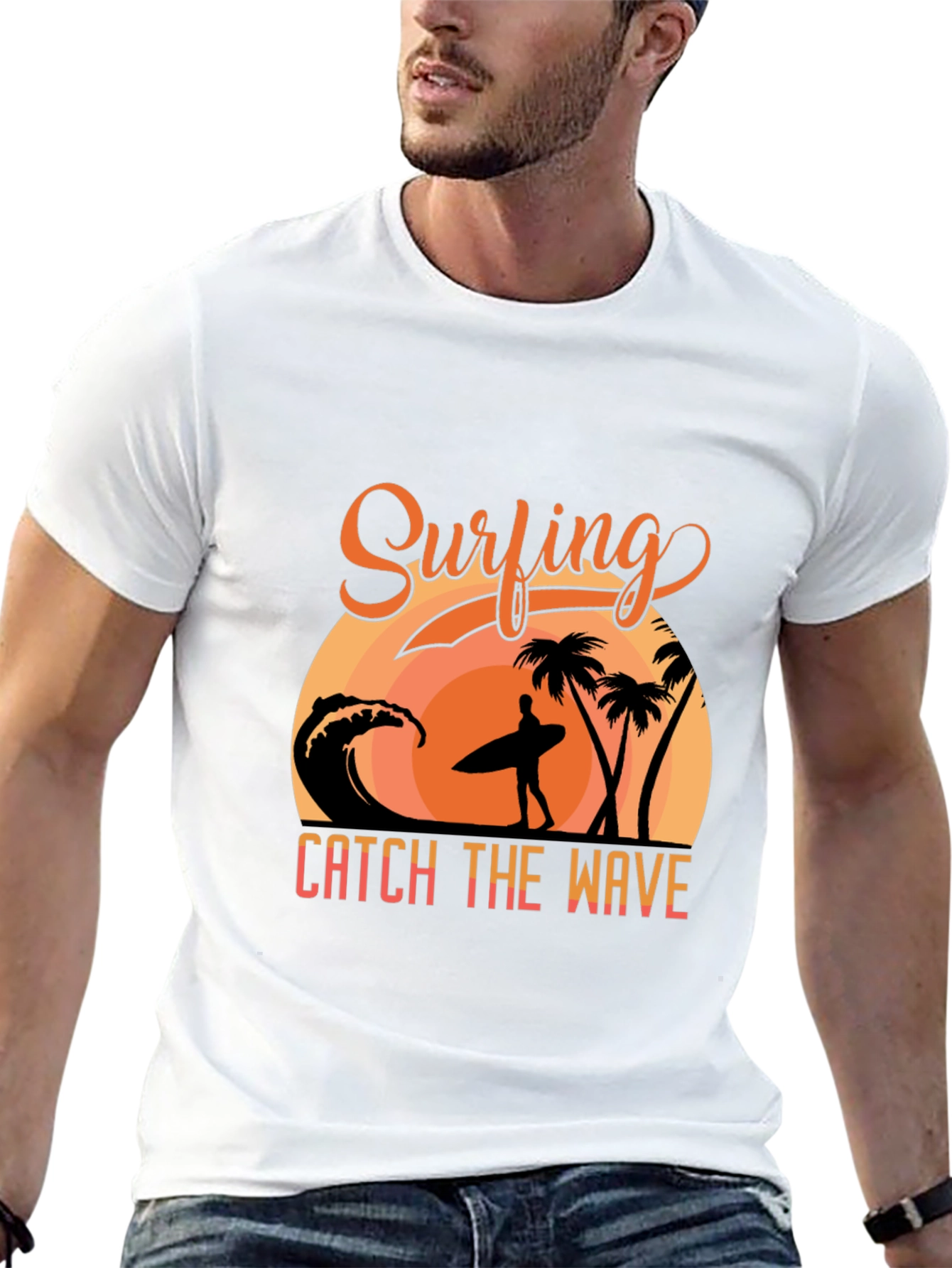 Surfing Graphic T-Shirt - Catch the Wave Design