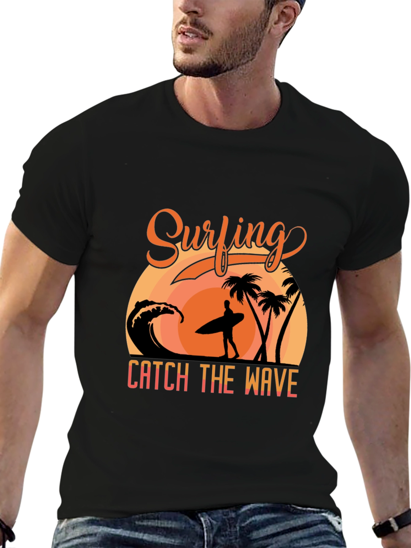 Surfing Graphic T-Shirt - Catch the Wave Design