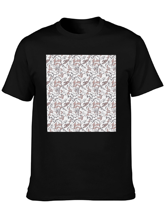 Elegant Floral Print Black T-Shirt