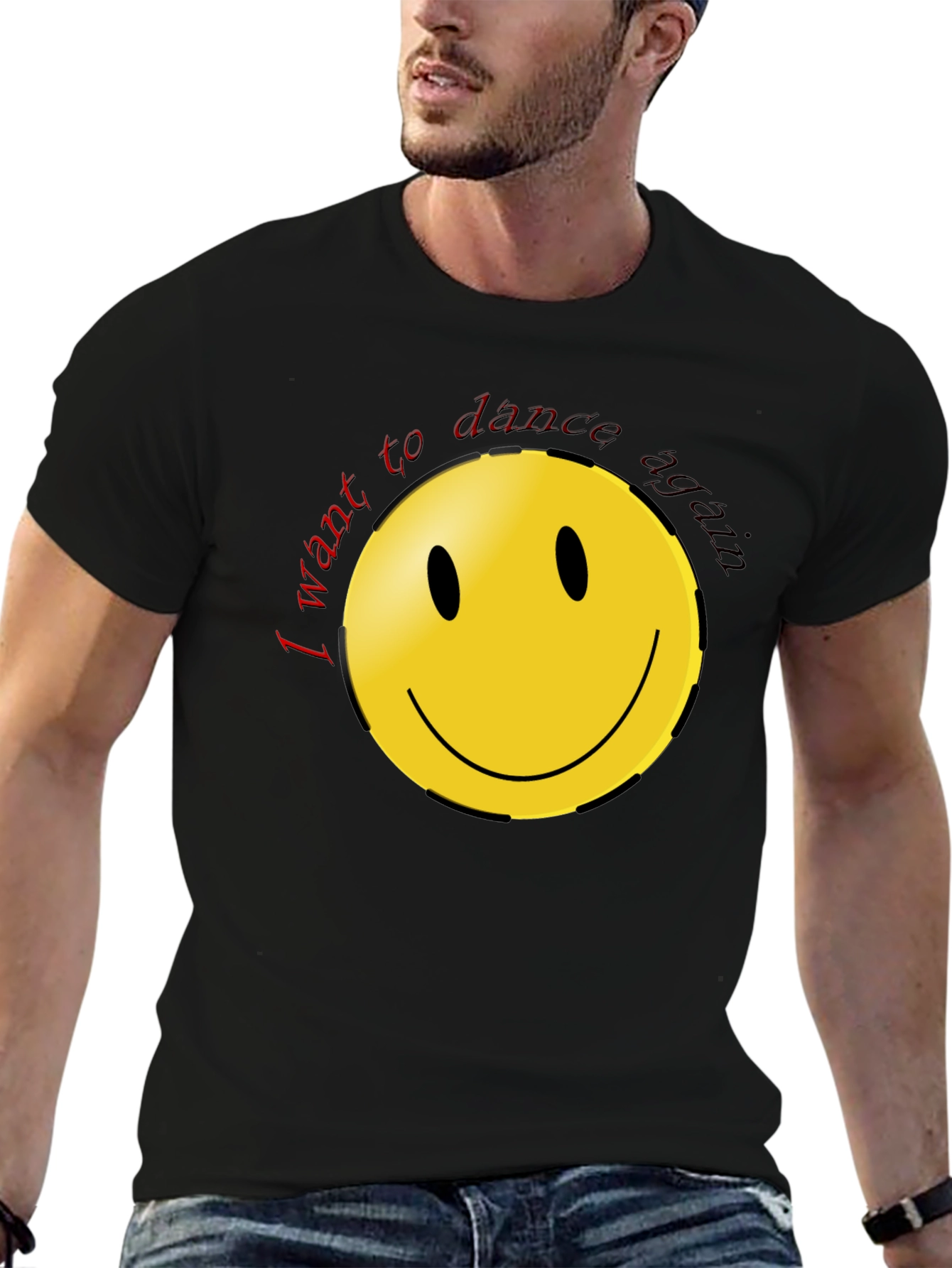 I Want To Dance Again Smiley Face Black T-Shirt