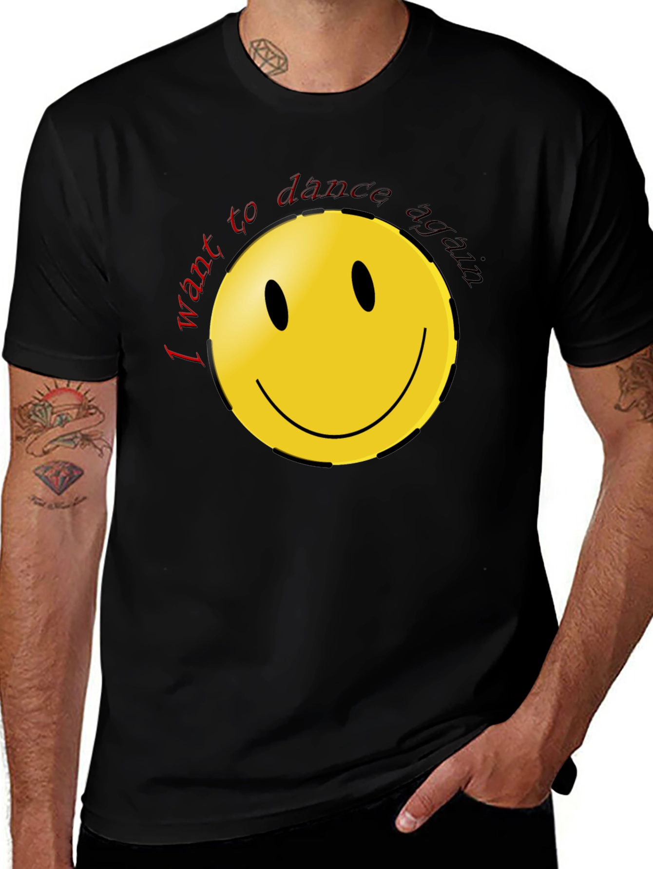 I Want To Dance Again Smiley Face Black T-Shirt