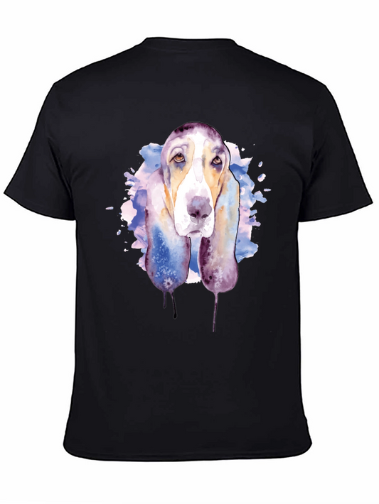 Dog Watercolor Graphic Tee - Casual Black T-Shirt
