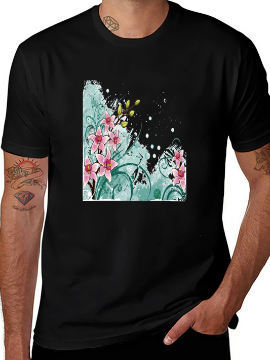 Floral Orchid Graphic Black T-Shirt
