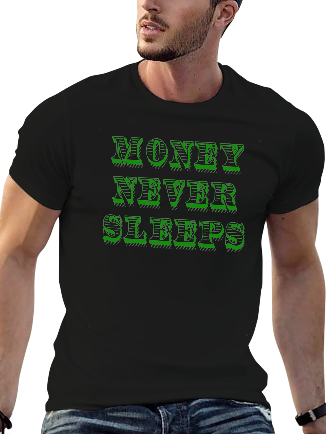 Money Never Sleeps Graphic T-Shirt - Black
