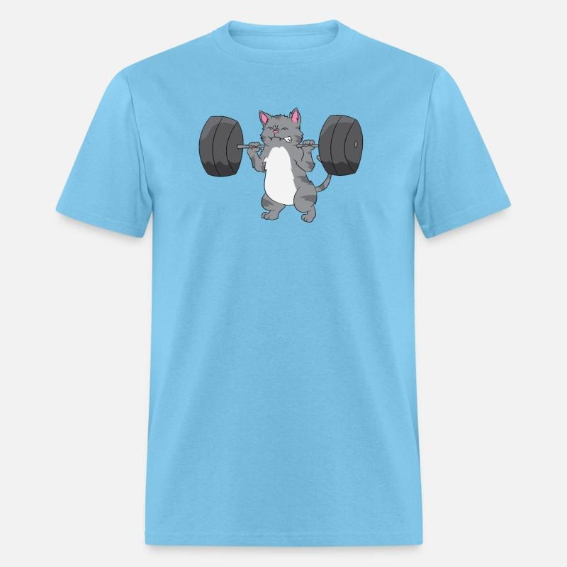 Weightlifting - Gray cat lifts weights