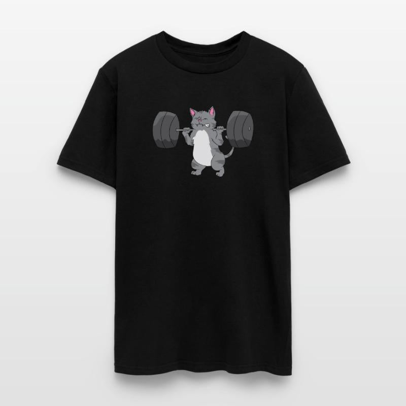 Weightlifting - Gray cat lifts weights