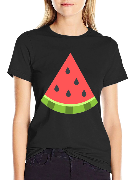 Fun Watermelon Slice Graphic Print Black T-Shirt
