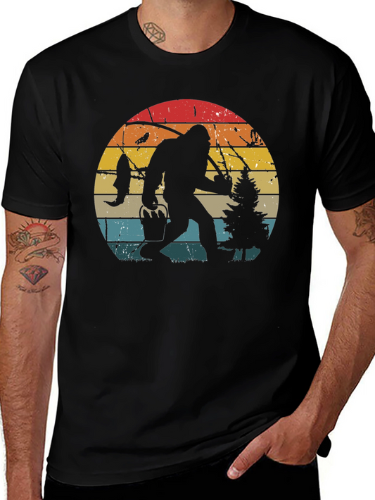 Bigfoot Fishing Retro Graphic T-Shirt