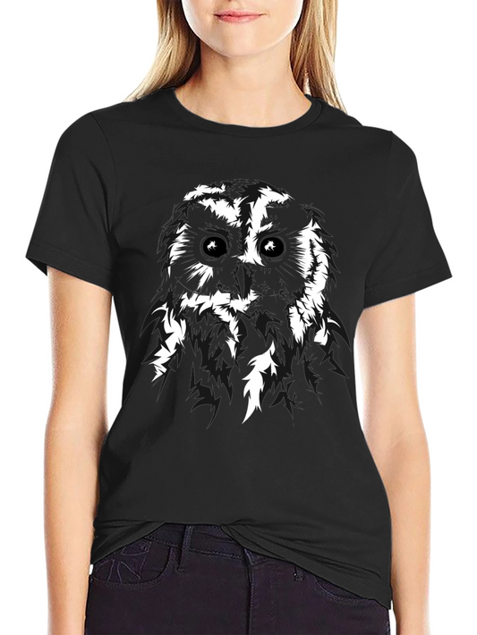 Abstract Owl Graphic Black T-Shirt