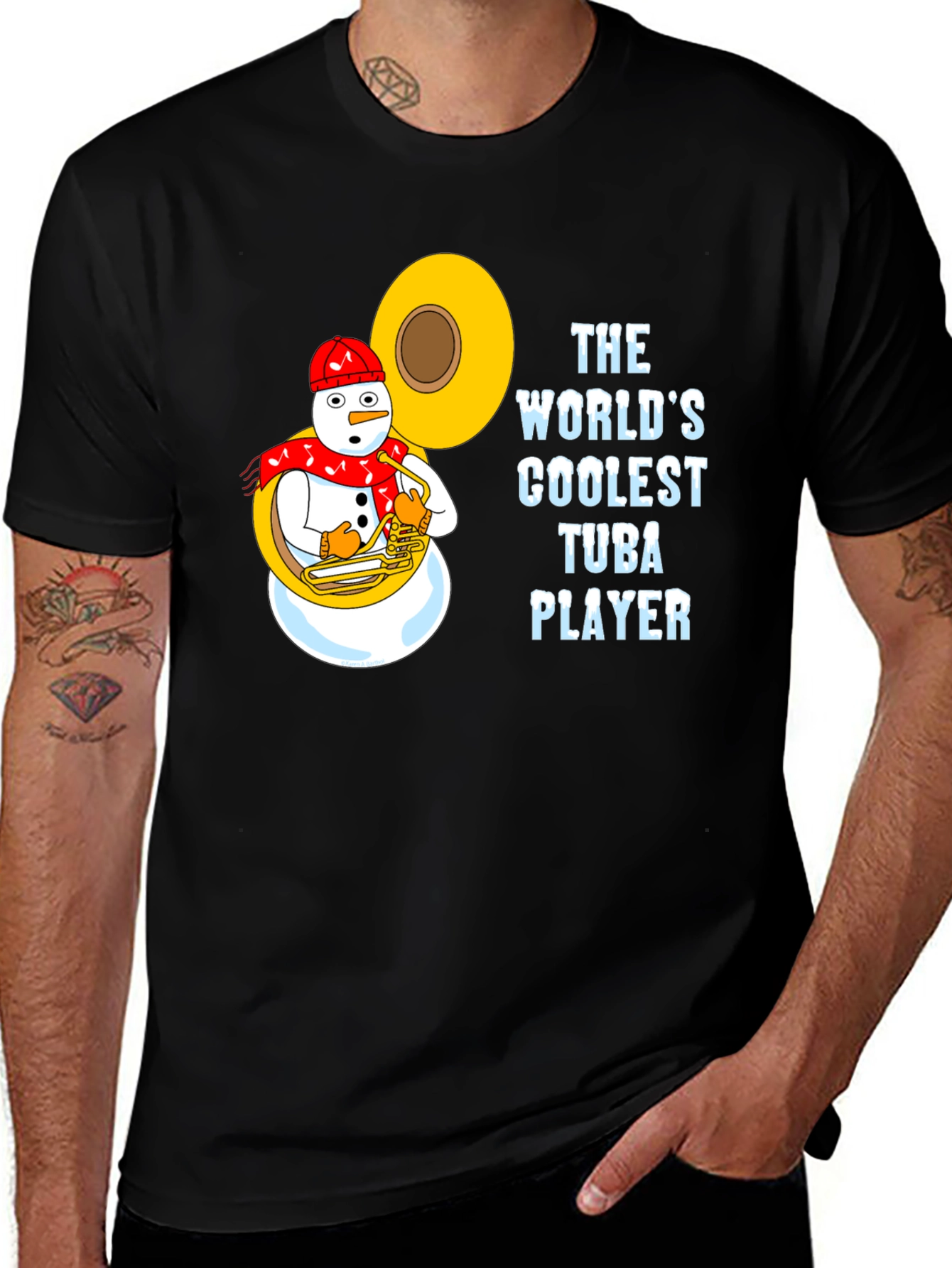 Coolest Tuba Player Snowman Black T-Shirt