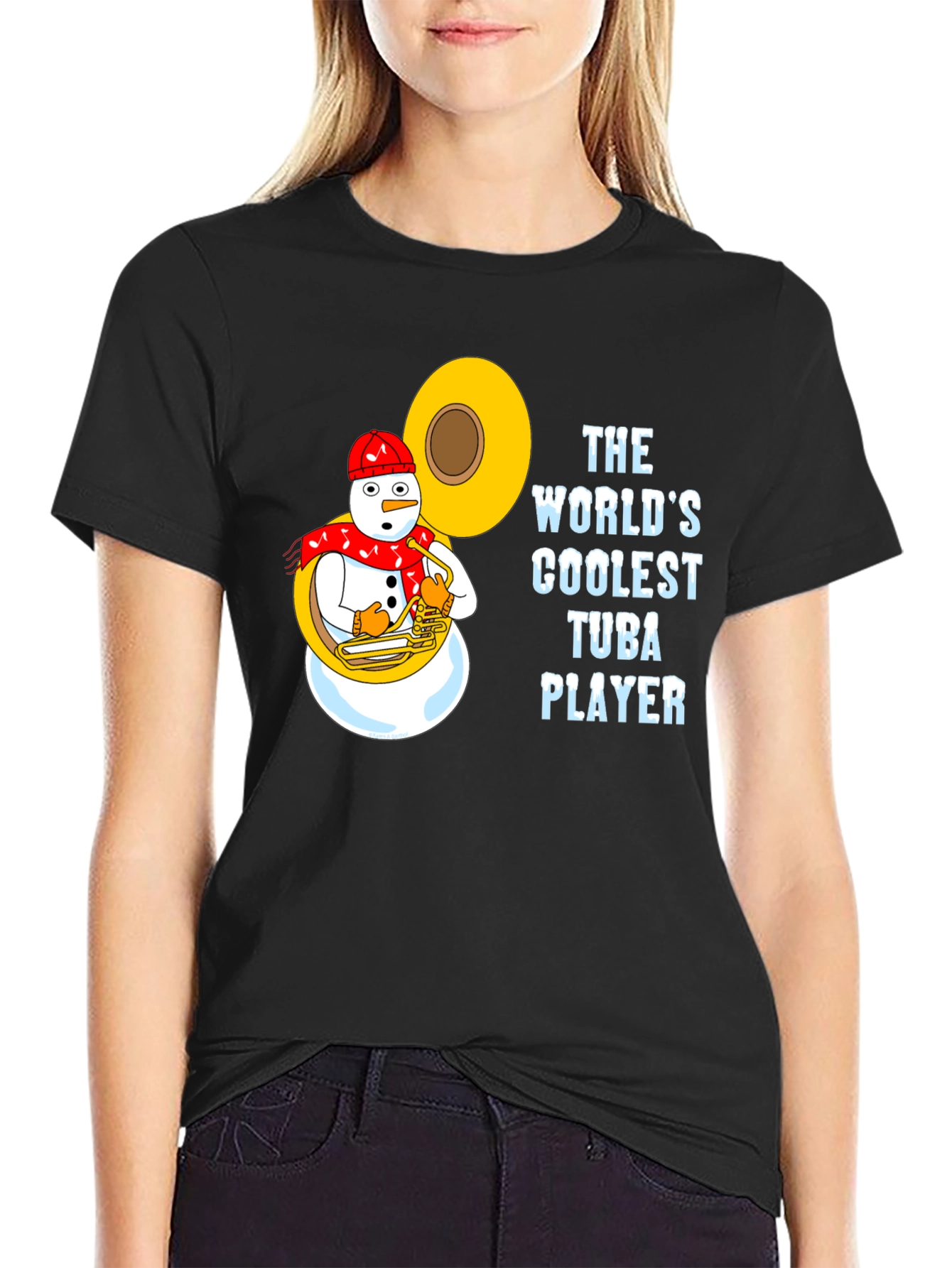 Coolest Tuba Player Snowman Black T-Shirt
