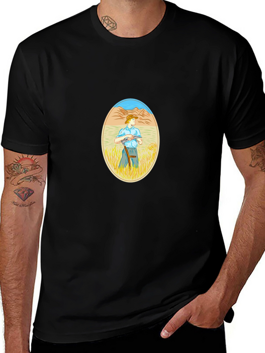 Farmer Graphic Print Black T-Shirt