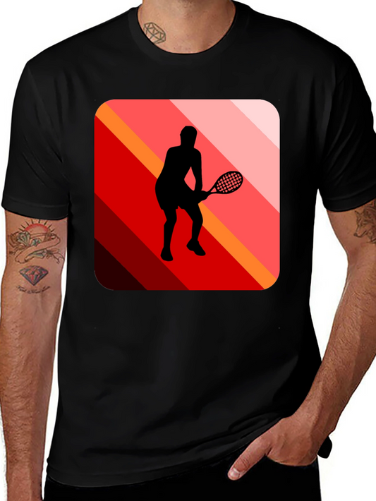 Tennis Player Graphic Tee - Black Cotton Blend Shirt
