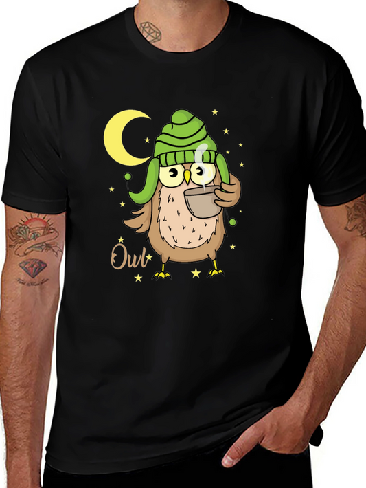 Cozy Owl T-Shirt - Nighttime Coffee Sipper