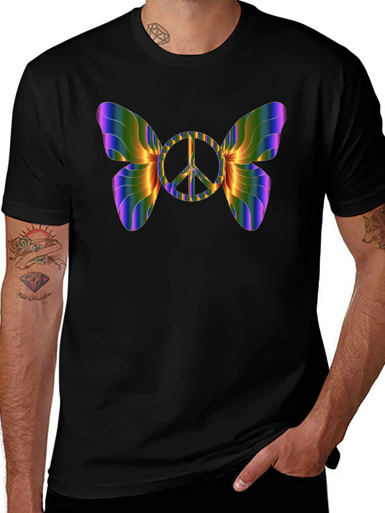 Peace Sign Butterfly T-Shirt - Rainbow Wings