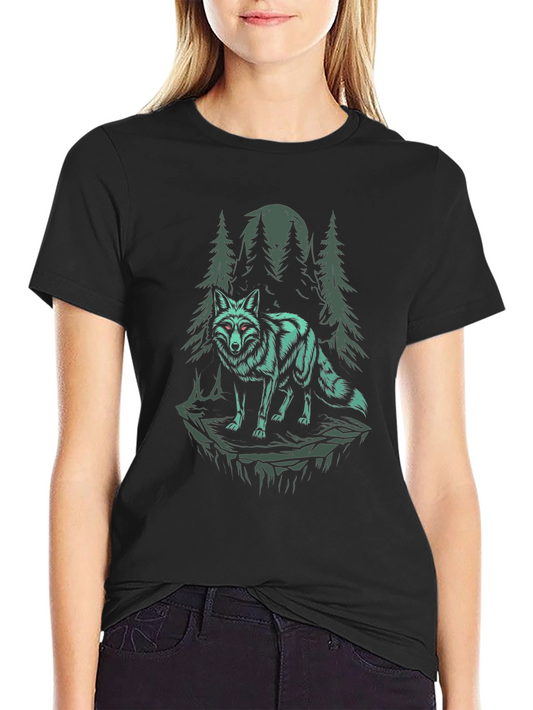 Wolf in Forest Graphic Tee - Unisex Black T-Shirt
