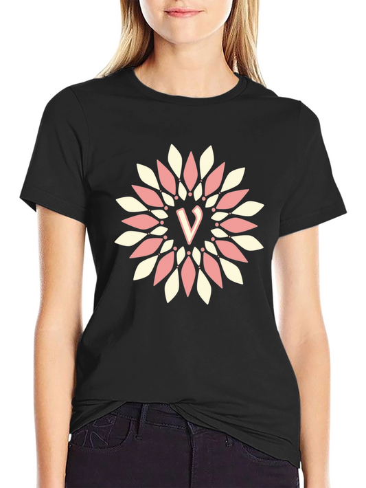 Floral Letter V Graphic Tee - Modern Casual Style