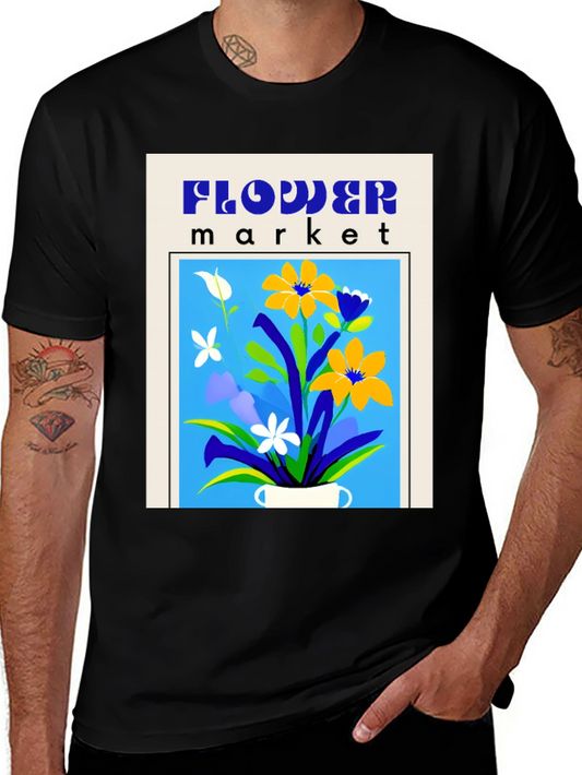 Flower Market Graphic Tee - Stylish Black T-Shirt
