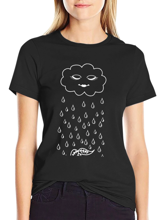 Black T-Shirt with Rainy Cloud Graphic