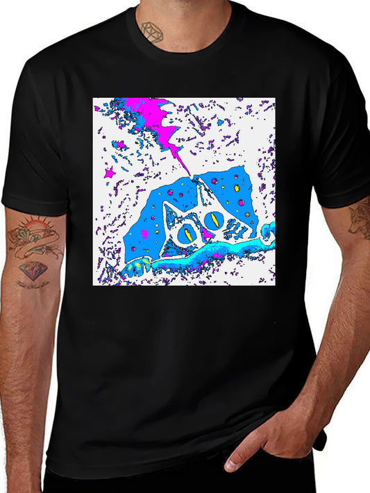 Funky Cat Graphic Tee - Black Cotton Blend
