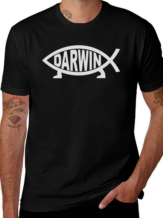 Darwin Fish Black T-Shirt - Evolution Humor Tee