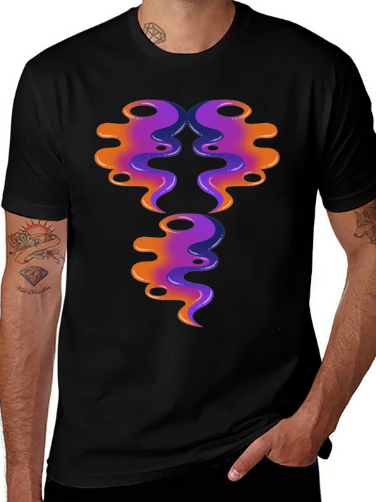 Abstract Swirl Design Graphic Tee - Black Cotton