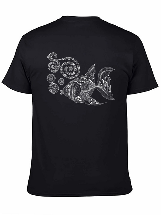 Black Tee with Artistic Goldfish Design