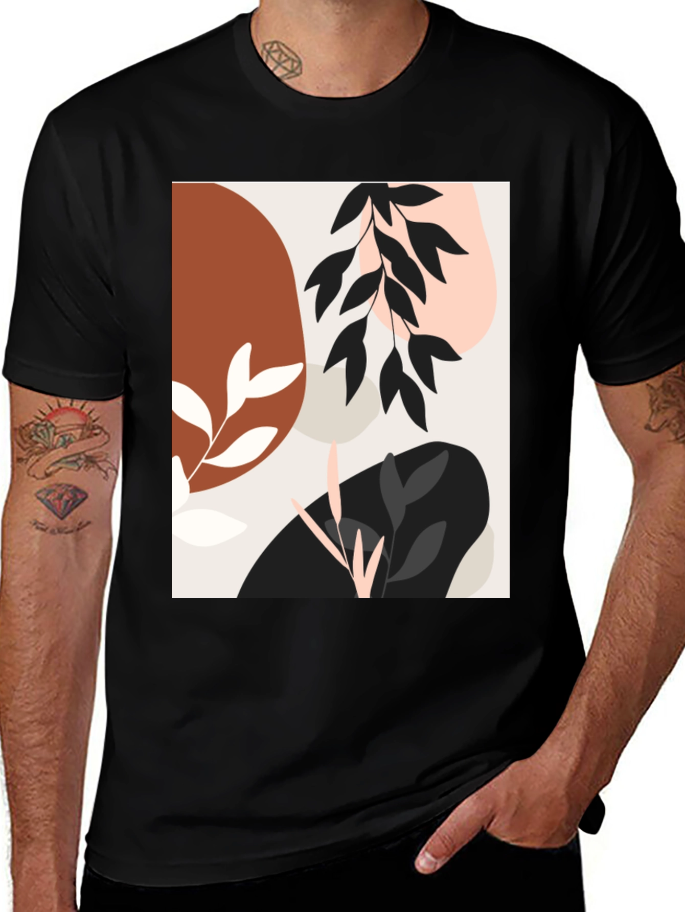 Modern Abstract Graphic Print Black T-Shirt