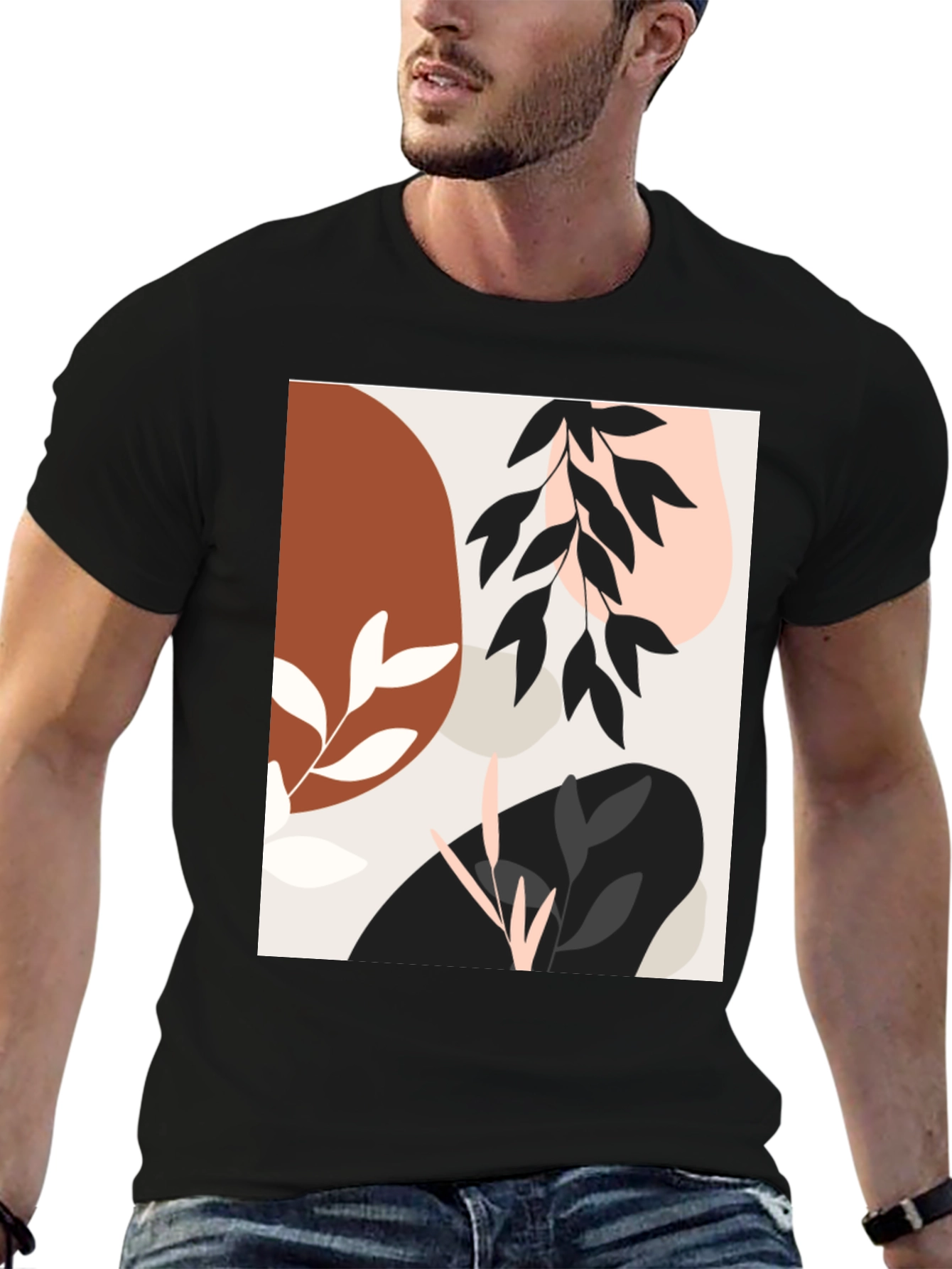 Modern Abstract Graphic Print Black T-Shirt