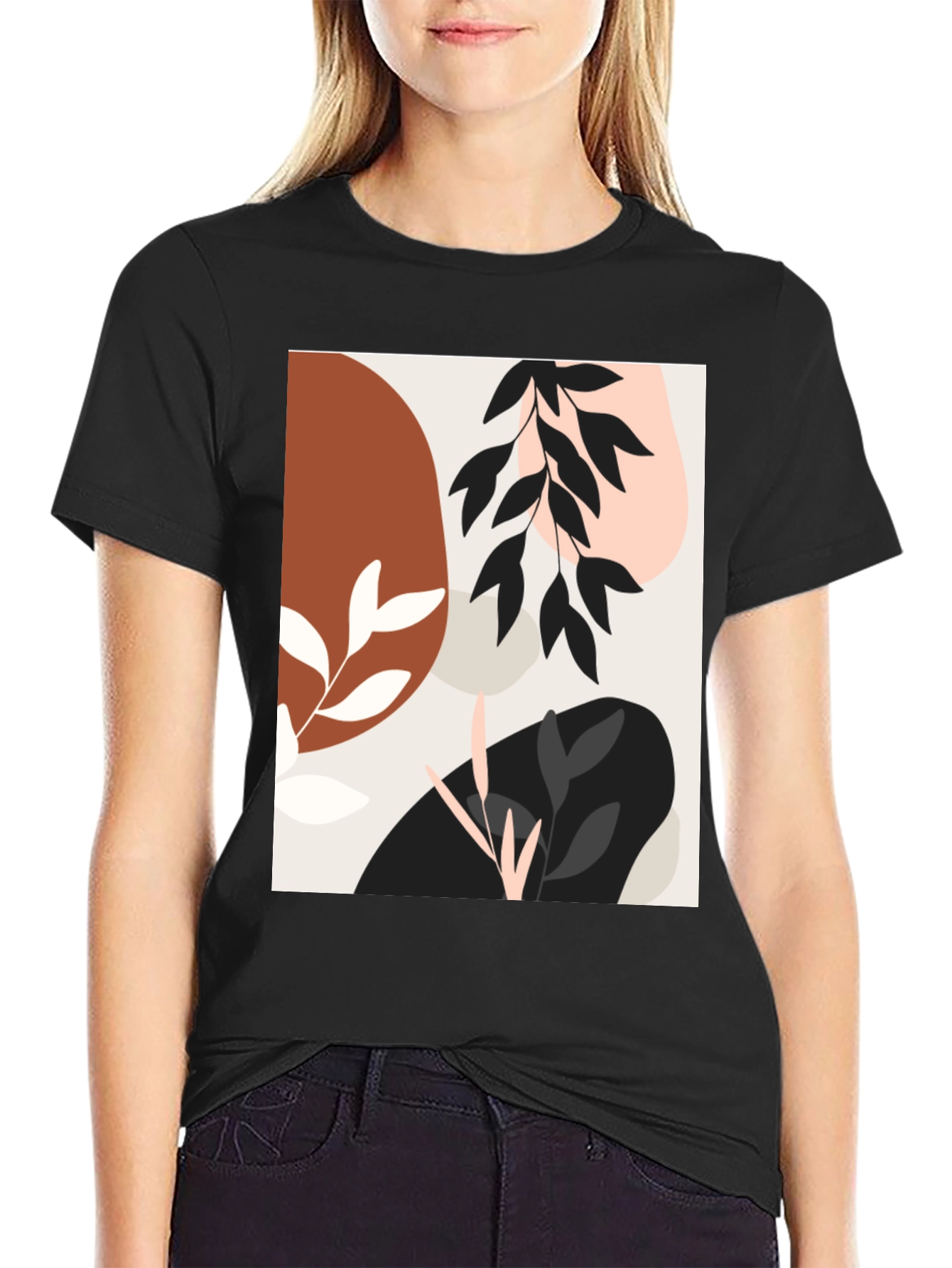 Modern Abstract Graphic Print Black T-Shirt