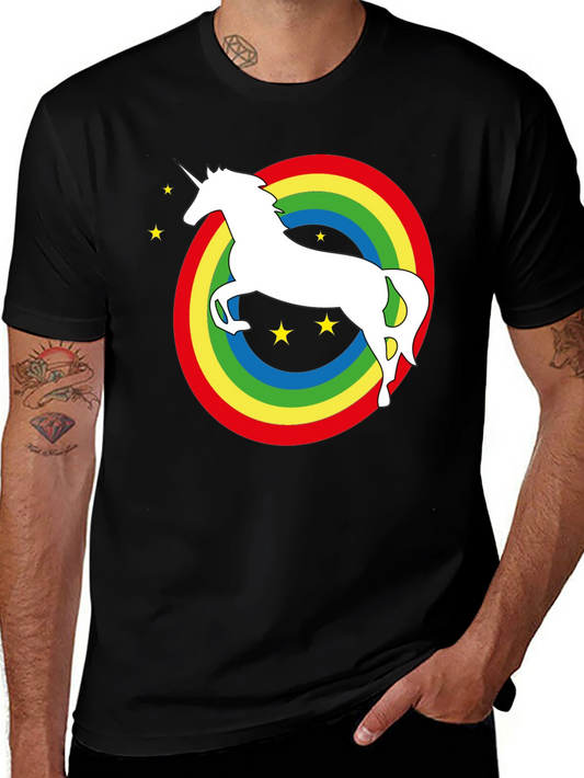 Rainbow Unicorn Graphic Tee - Black Cotton T-Shirt