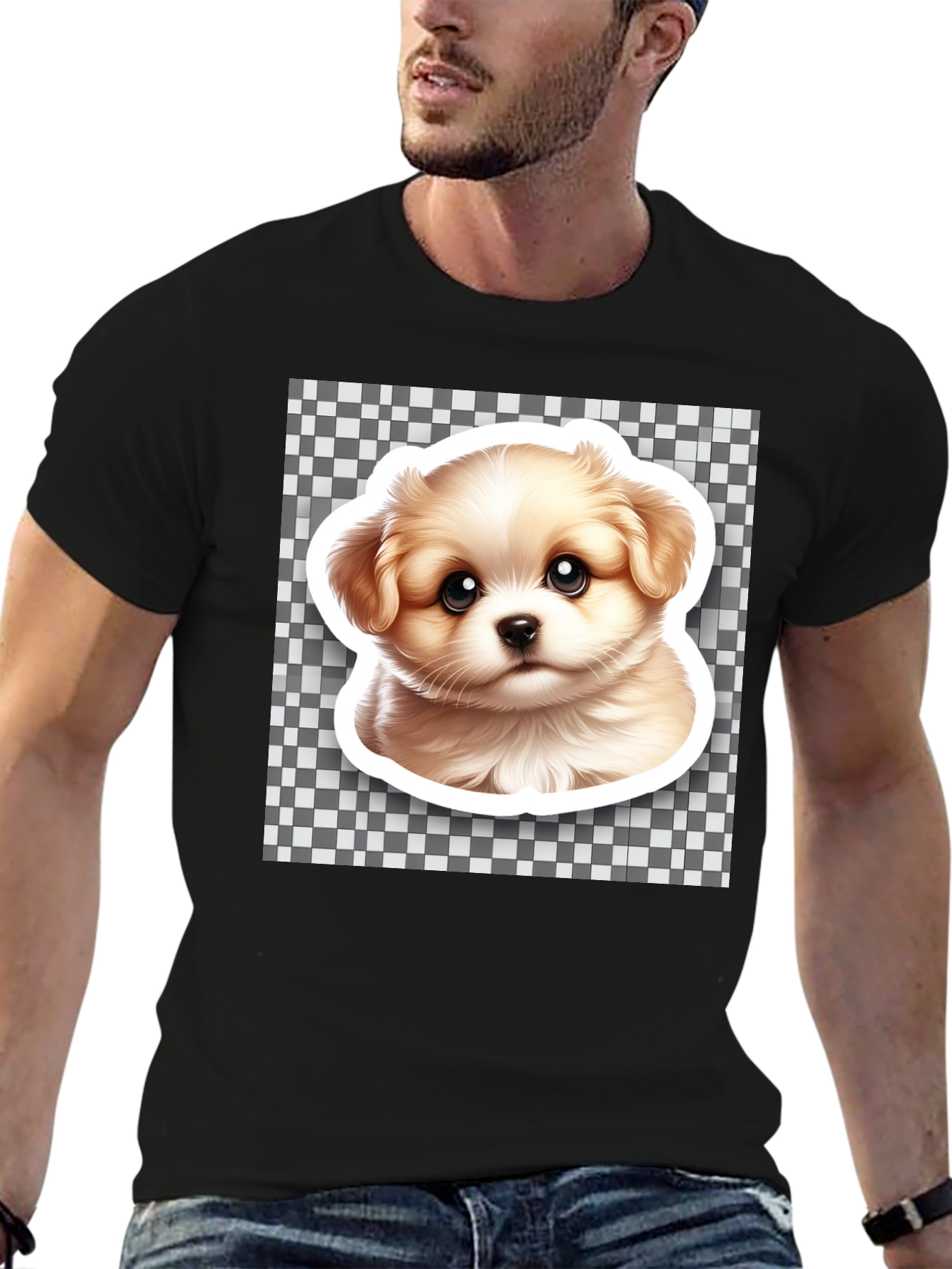 Cute Puppy Graphic Black T-Shirt