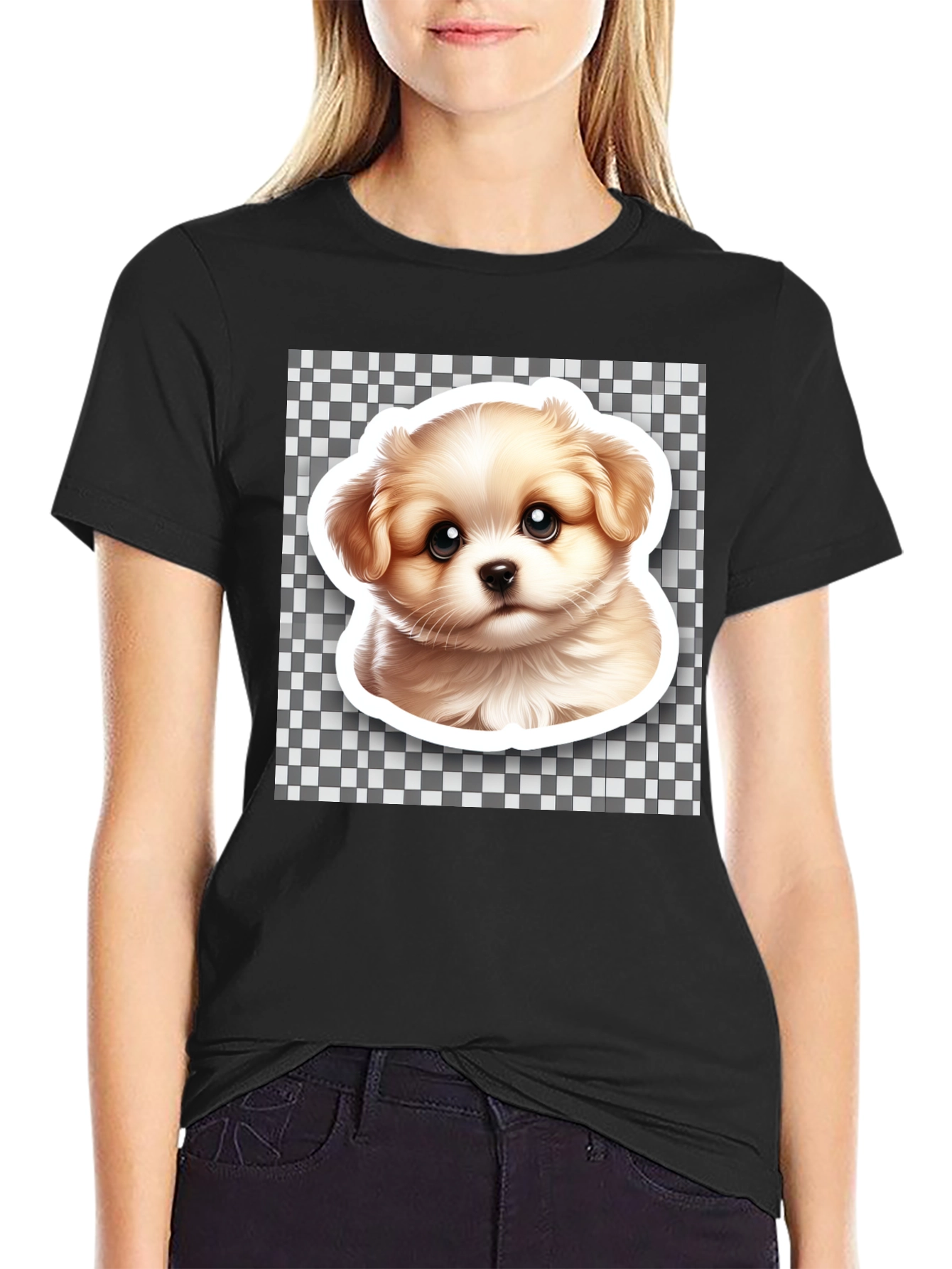 Cute Puppy Graphic Black T-Shirt