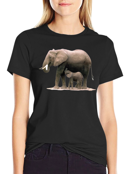 Elephant Mom and Baby Black T-Shirt