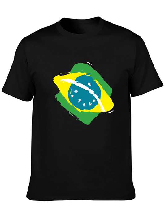 Brazil Flag Graphic Tee - Black Cotton T-Shirt