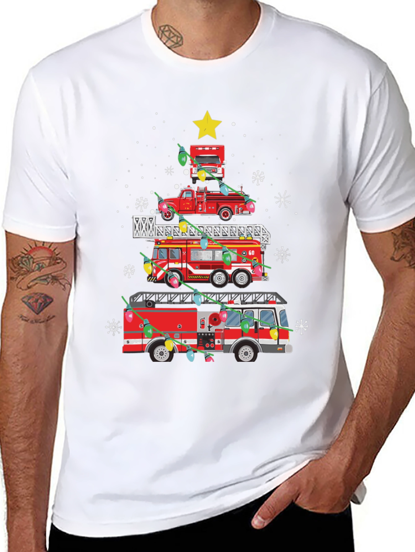 Firetruck Christmas Tree Tee - Holiday Firefighter Shirt