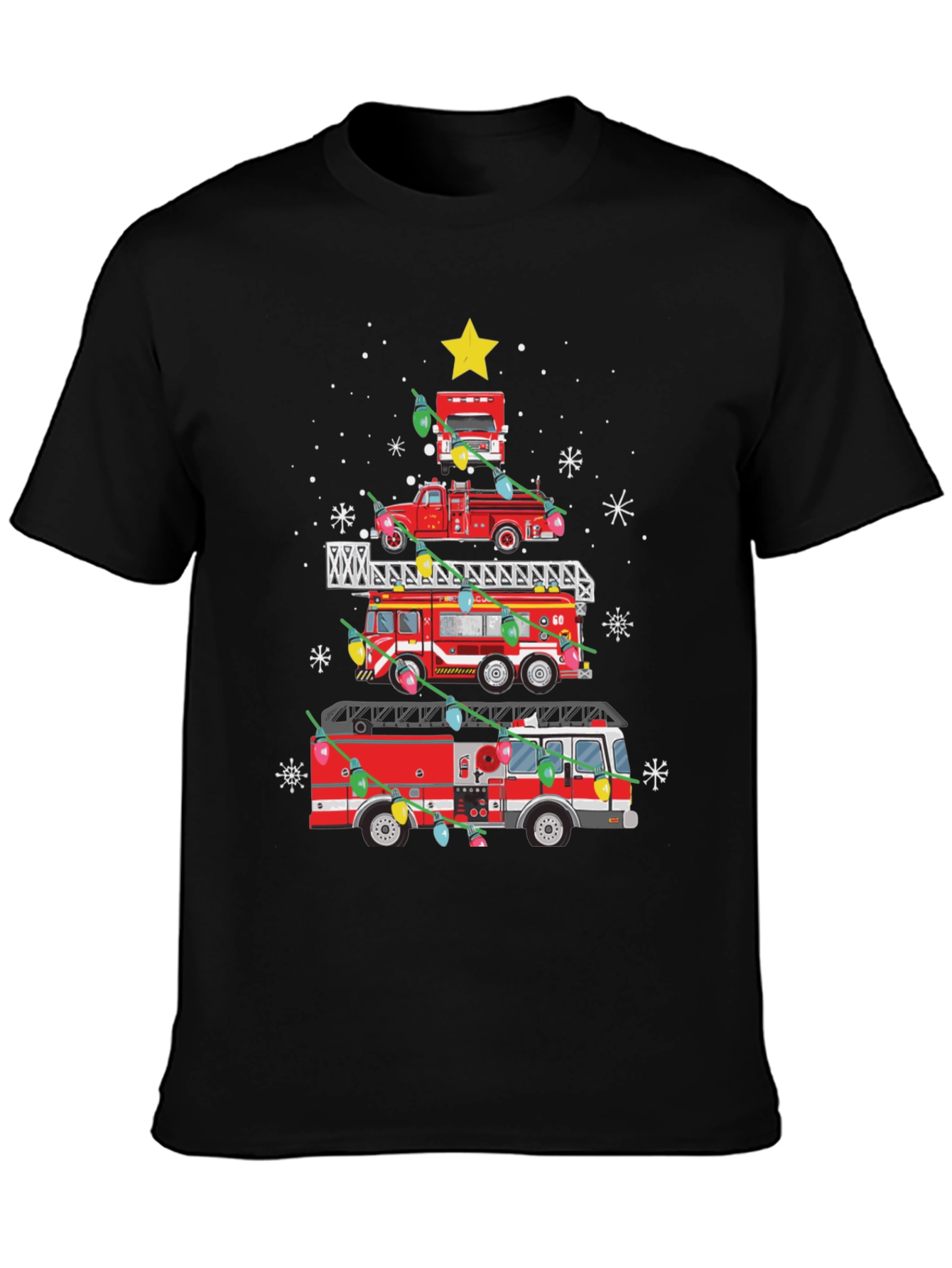 Firetruck Christmas Tree Tee - Holiday Firefighter Shirt