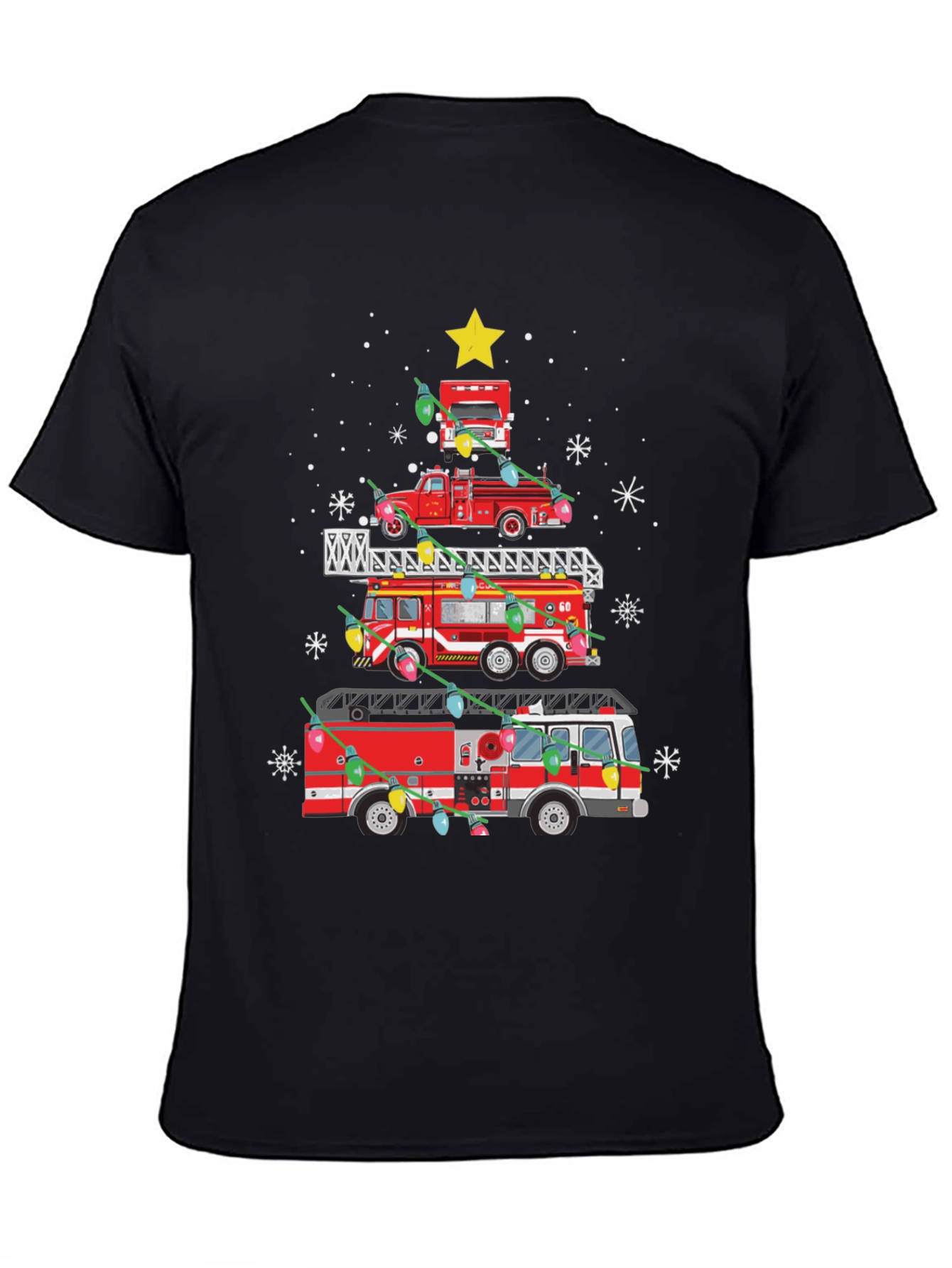 Firetruck Christmas Tree Tee - Holiday Firefighter Shirt