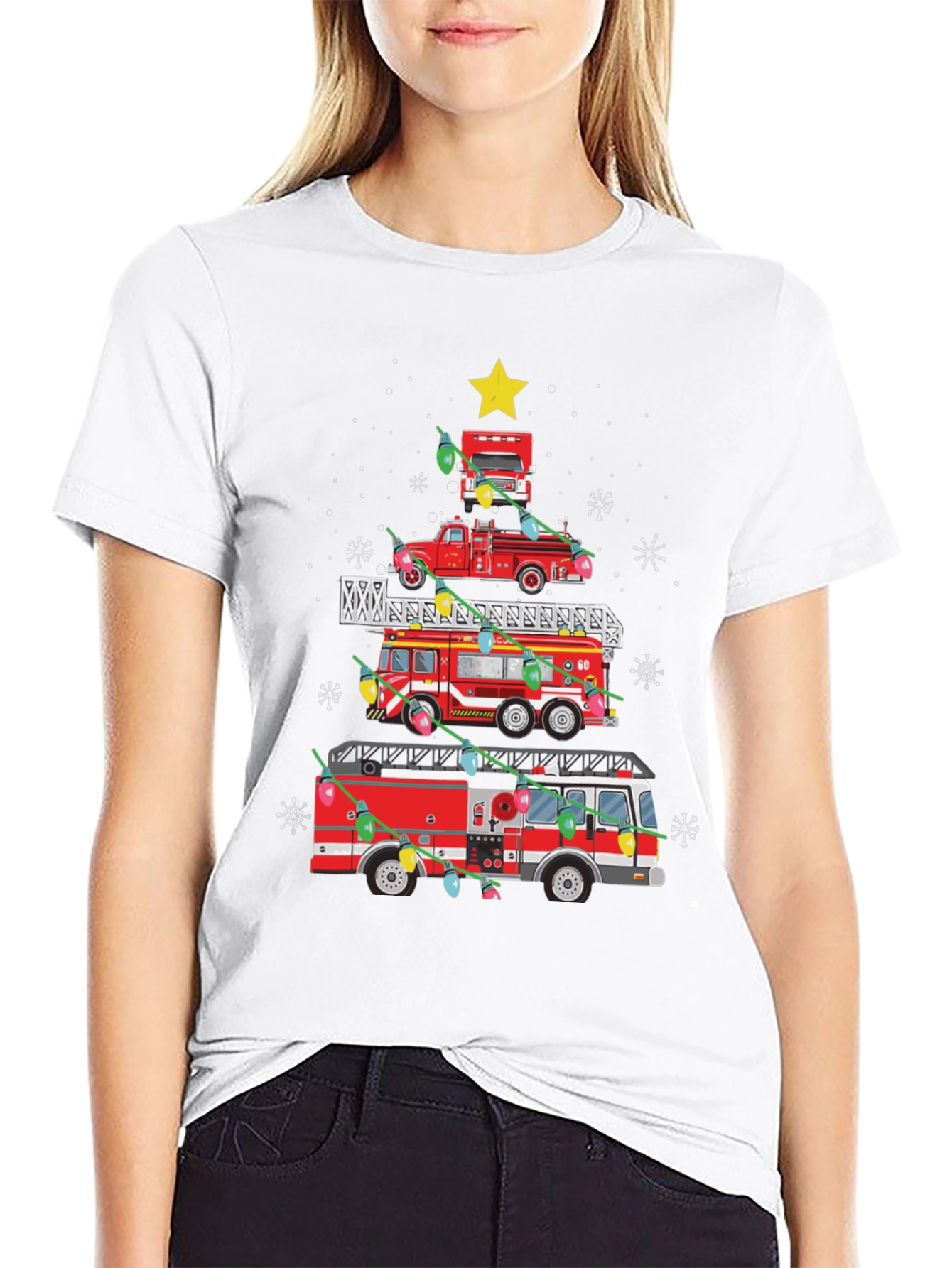 Firetruck Christmas Tree Tee - Holiday Firefighter Shirt