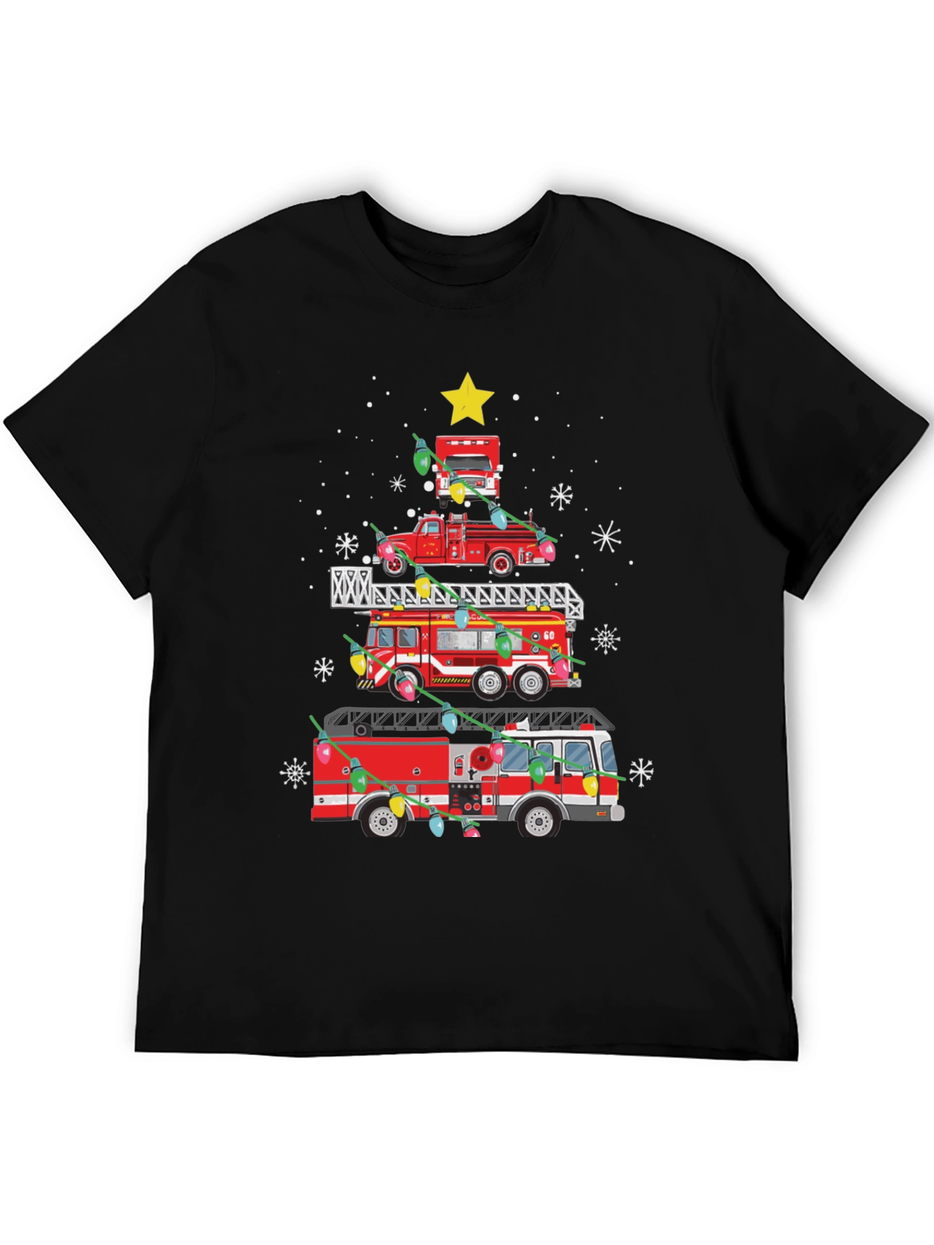 Firetruck Christmas Tree Tee - Holiday Firefighter Shirt