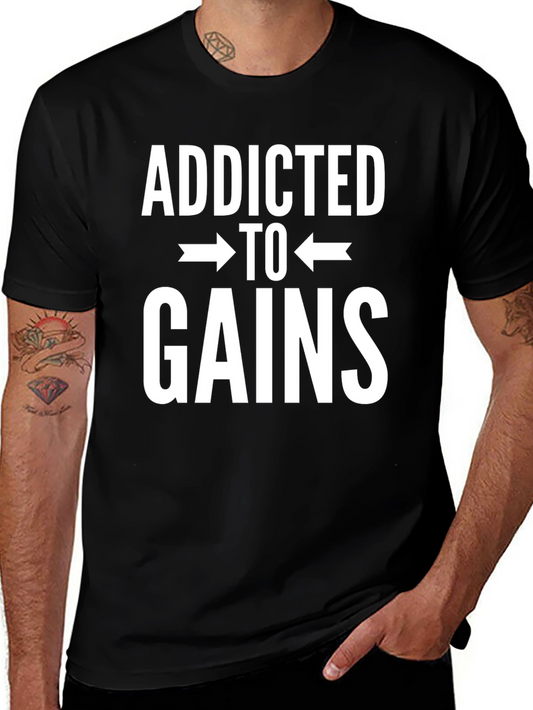 Addicted to Gains Mens Black Graphic T-Shirt