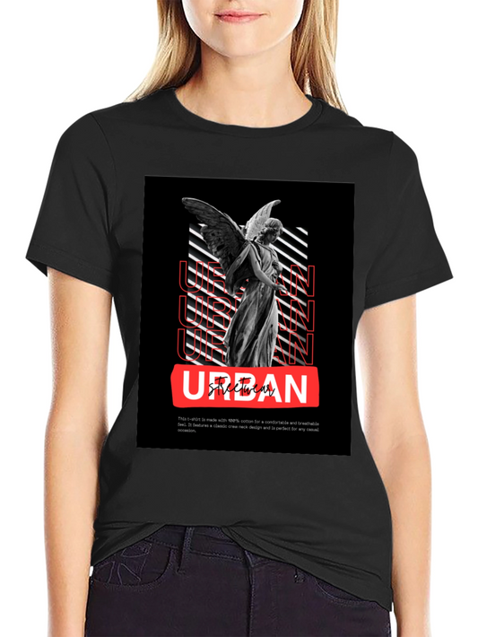Urban Angel Graphic Tee - Black Cotton Casual T-Shirt