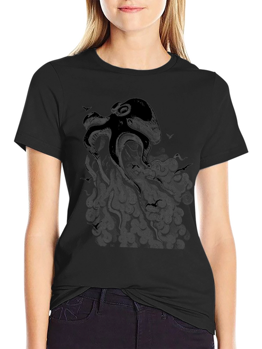 Mens Black Octopus Graphic Tee - Kraken Design