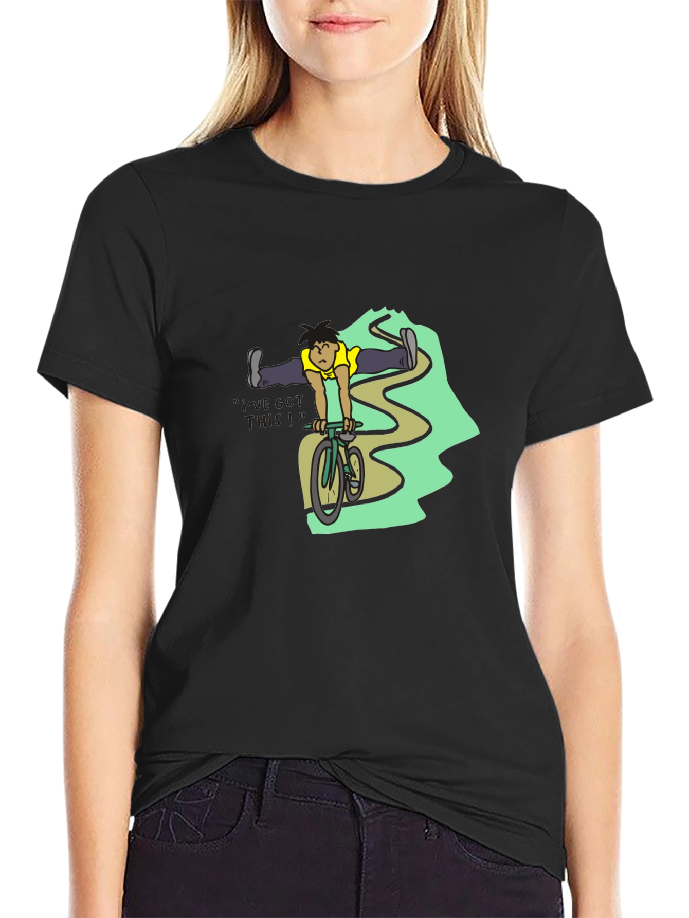 Black T-Shirt with Cyclist Graphic