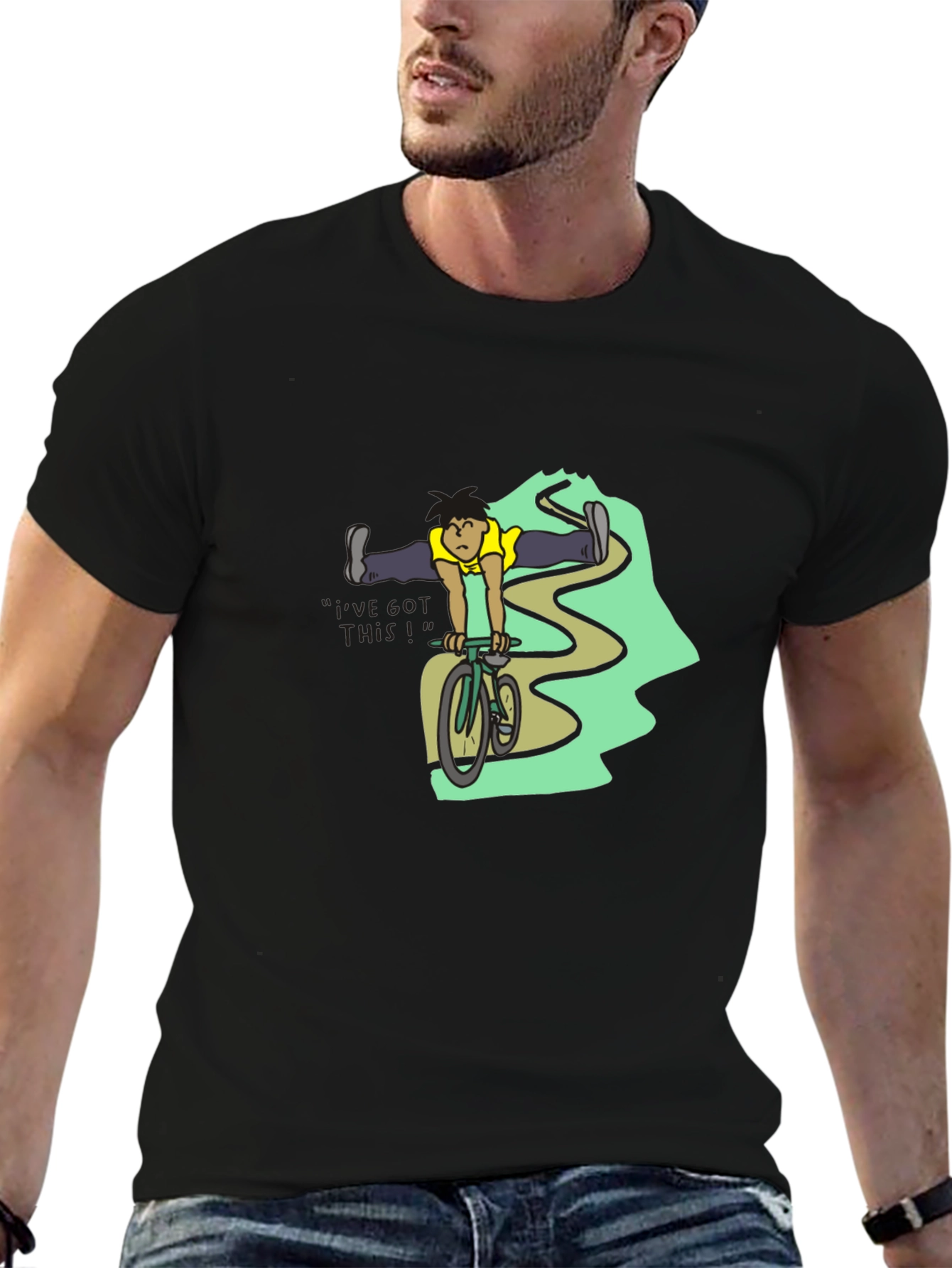 Black T-Shirt with Cyclist Graphic