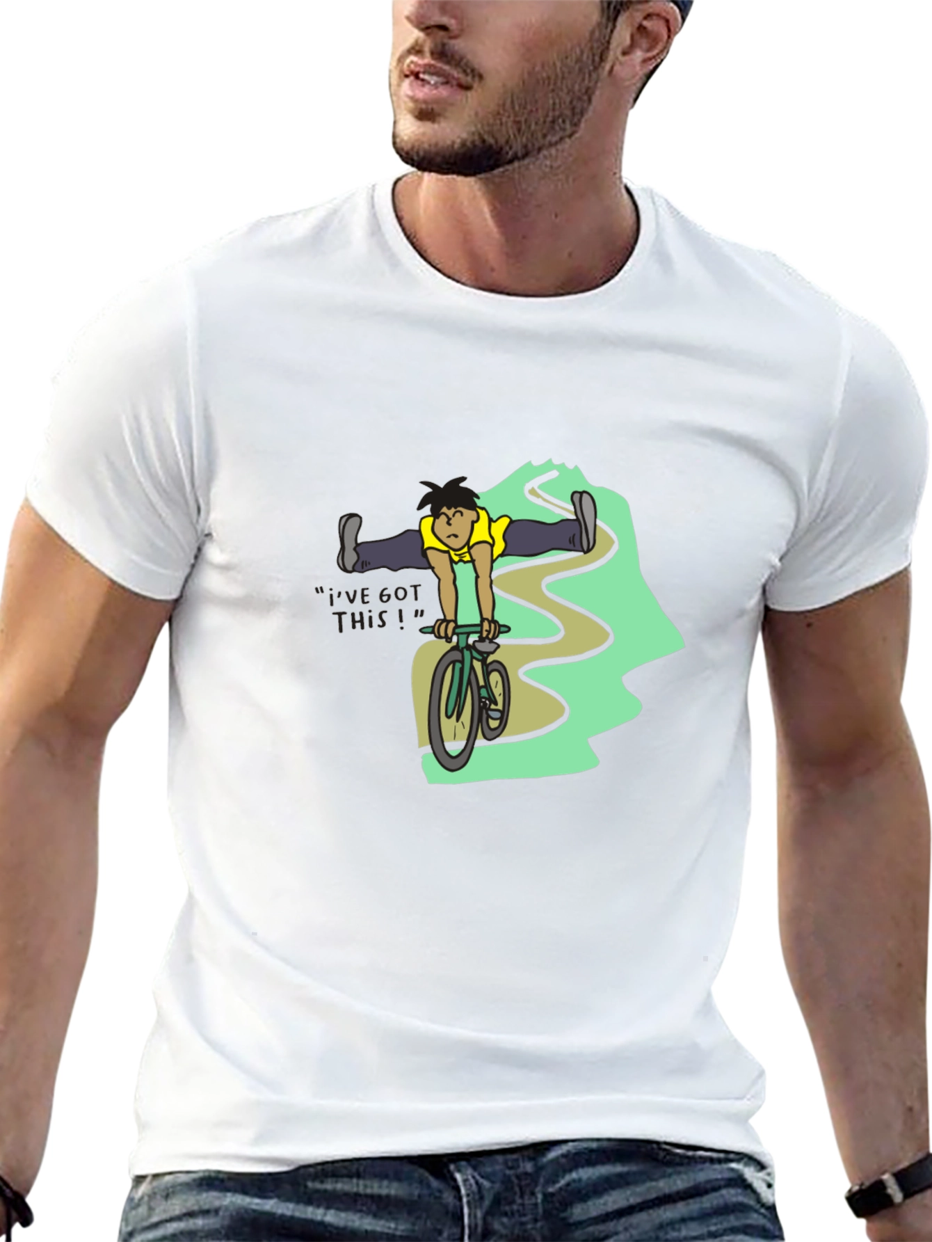 Black T-Shirt with Cyclist Graphic