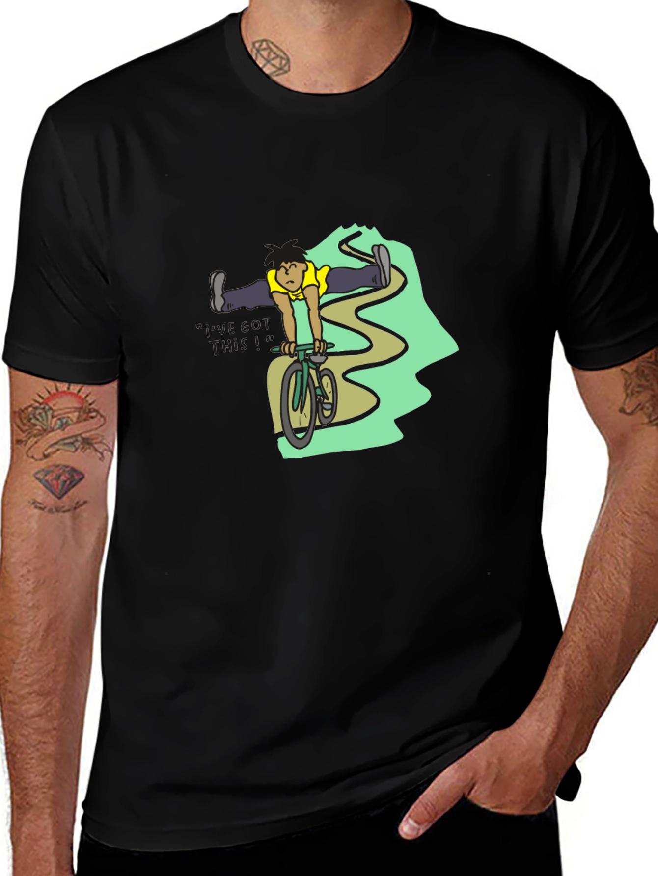 Black T-Shirt with Cyclist Graphic