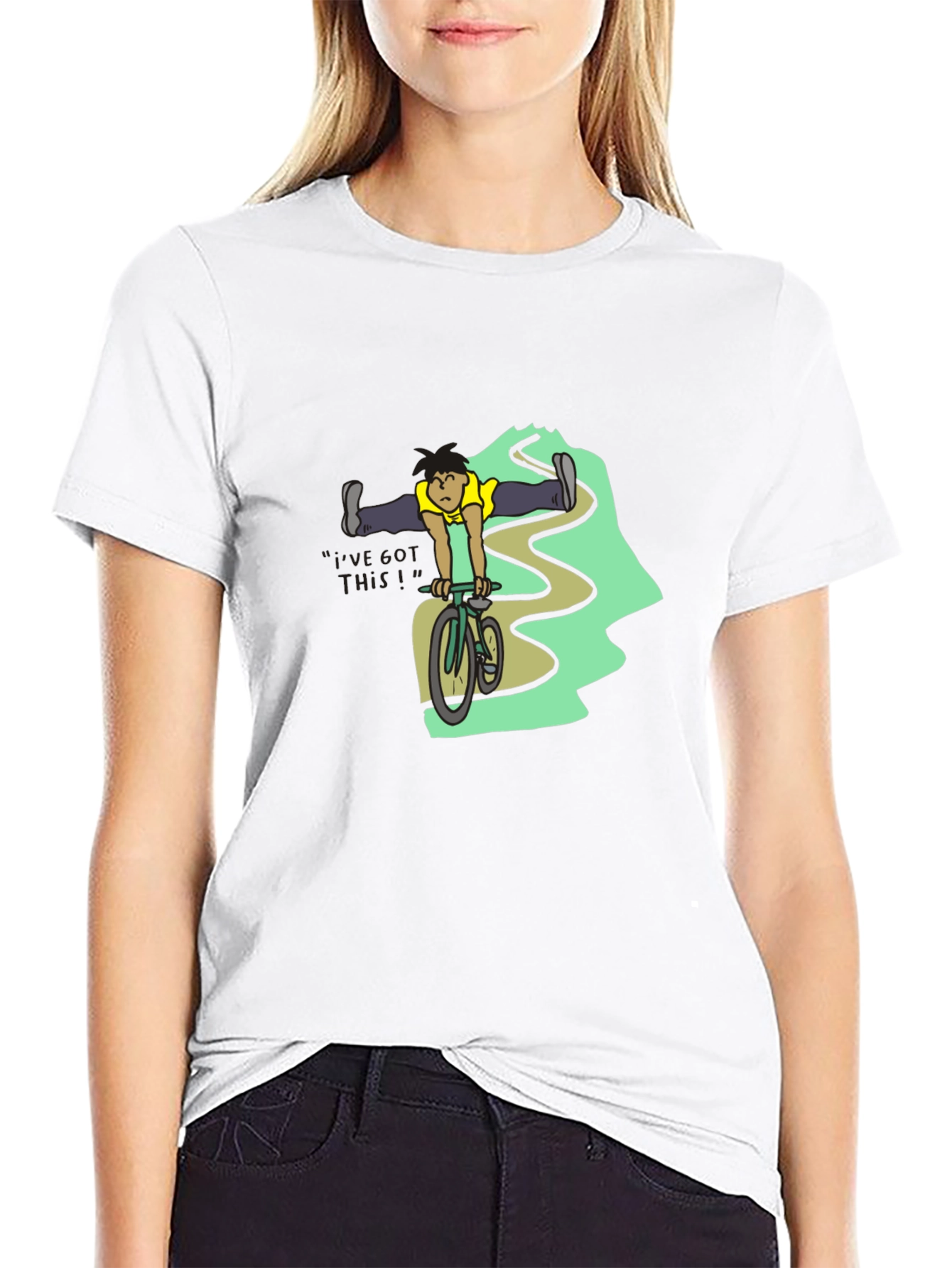 Black T-Shirt with Cyclist Graphic