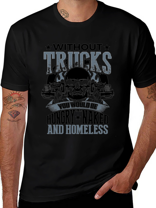 Without Trucks T-Shirt - Trucker Skull Design